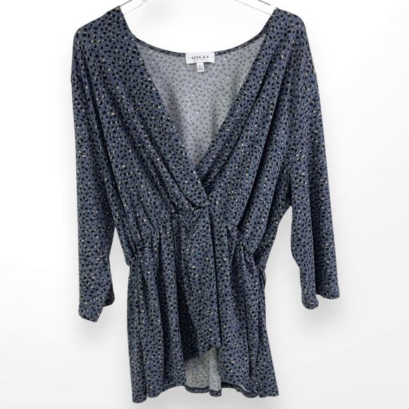 GILLI Blue Black Abstract Animal Print Surplice Wrap V-Neck Blouse 3X - Picture 10 of 10